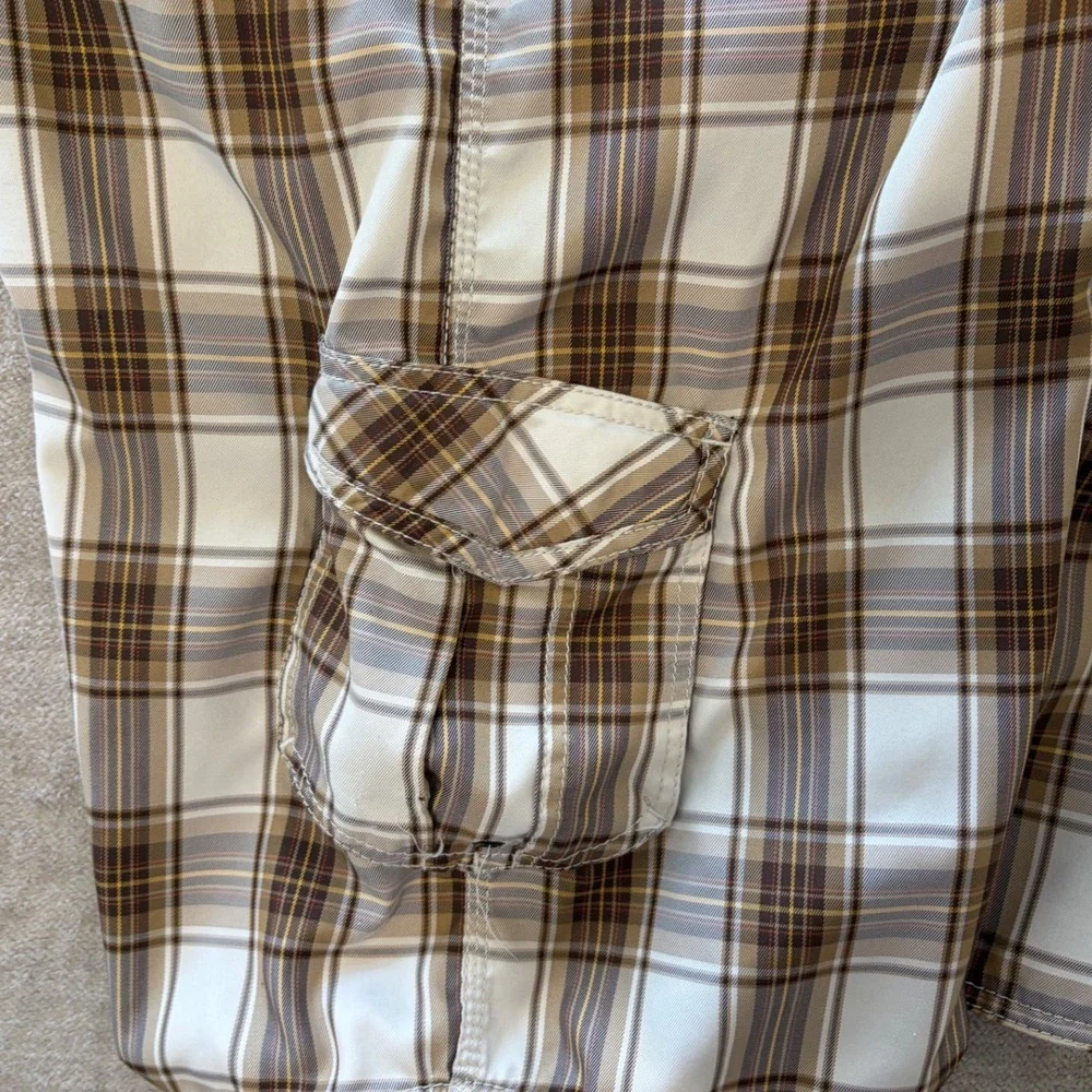 Billabong Mens Plaid Cargo Board Shorts Brown Tan White Yellow Size 33